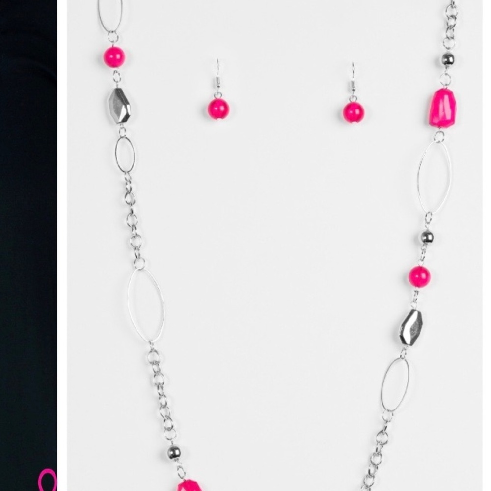 long necklace pink and silver